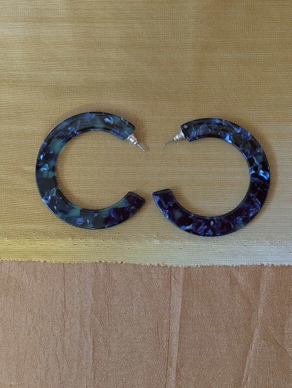 Blue Tortoise Shell Hoop Earrings